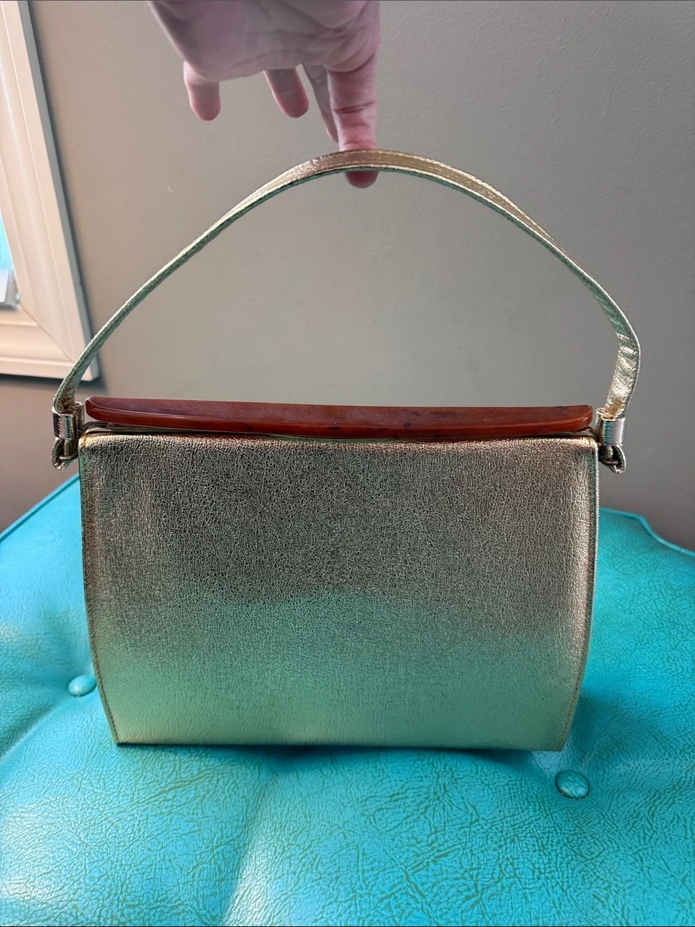 Vintage Town & Country Metallic Gold structured Shoulder Bag Purse mid century